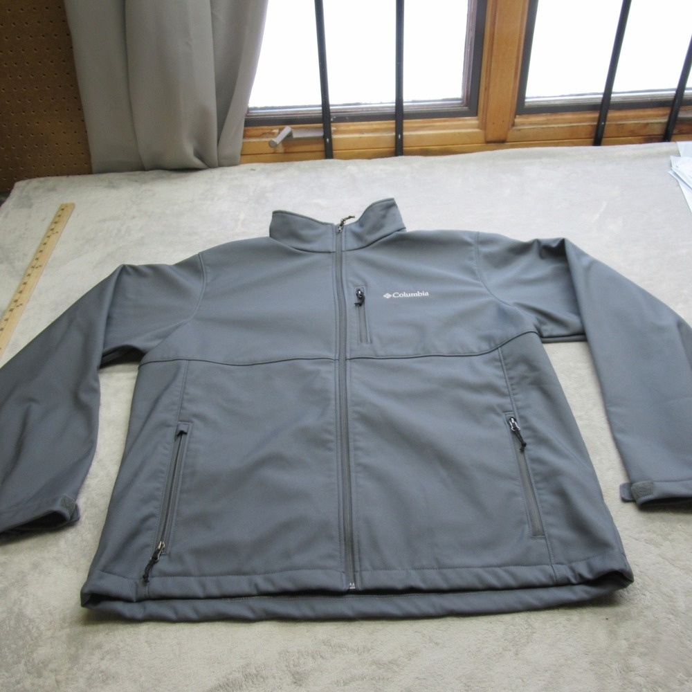 Columbia Jacket Mens XL Gray Full Zip Softshell Water Resistant Rain Wind Winter